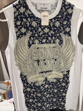 Lane Crawford x 3.1 Phillip Lim Navy and Cream Floral Graphic Tank Top